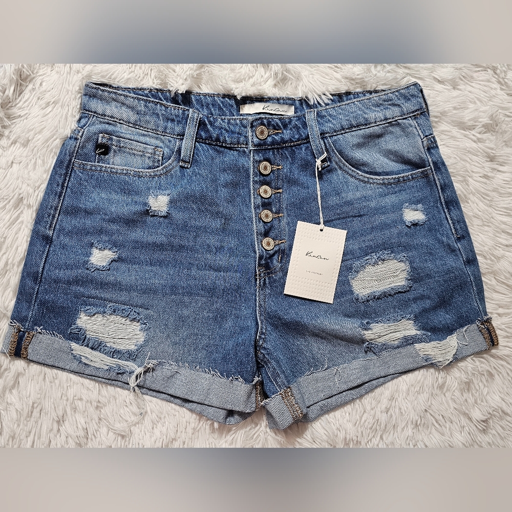 Kancan 11/29 high rise button up mended shorts size NWT
